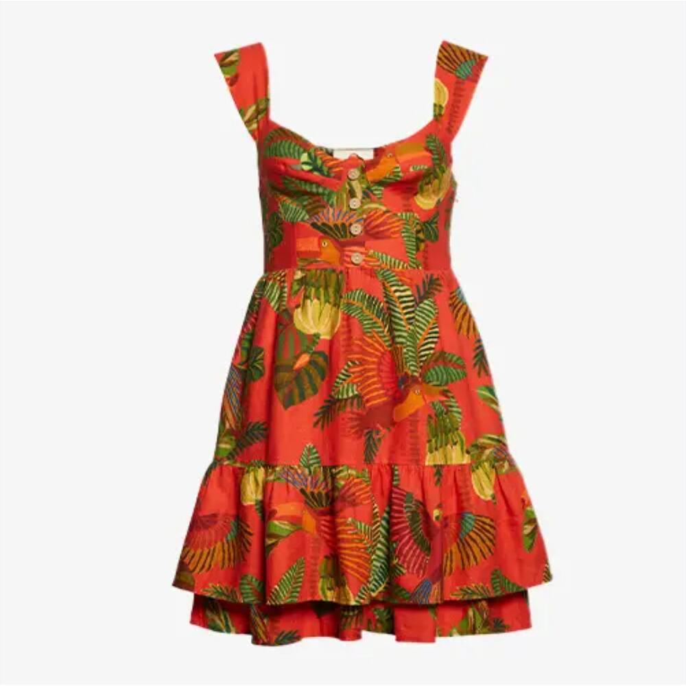 Farm Rio Tropical Bird Linen Blend Dress